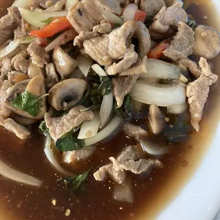 Thai Basil Chicken - dad&apos;s favorite which says a lot because he can be hard impress! So flavorful, also really good here with the beef