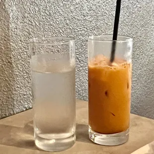 $4 thai tea the same size of my cup of water ! not worth it . 3 sips and it will be gone .