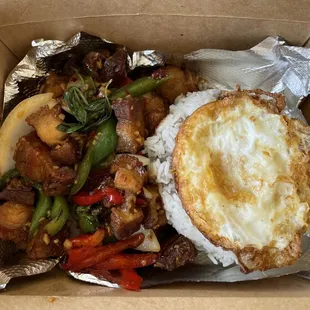 Spicy Basil Crispy Pork with Rice and Egg....extra pork!