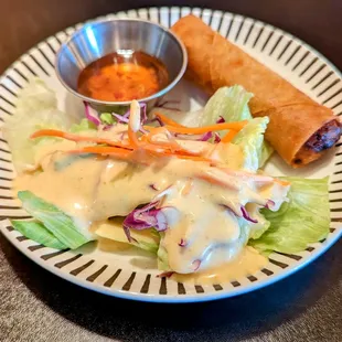 Lunch House Salad with Spring Roll