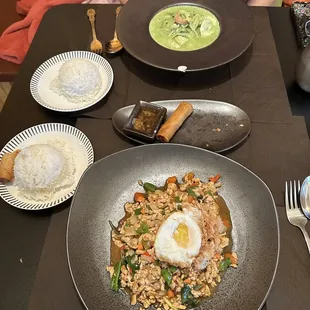 Pad ka pao and Green Curry