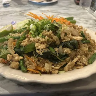 Basil, stir fry rice with chicken.