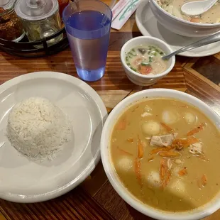 two bowls of soup and rice