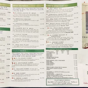 the menu of the restaurant