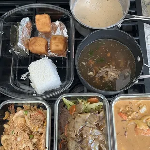 10. Tom Kar Soup  NS8. Roast Duck Noodle Soup 27. Pineapple Fried Rice 30. LAD NAR 54. Massaman Curry 3. Crispy Bun (3) with condensed milk