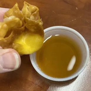 Krab Rangoon and Peach Sauce