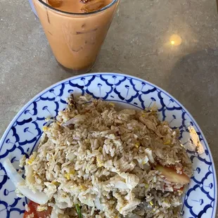 Combination Meat Fried Rice &amp; Thai Iced Tea
