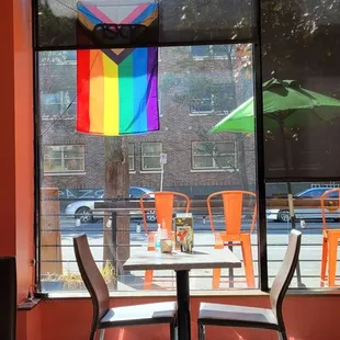 Lobby, with inclusive pride flag