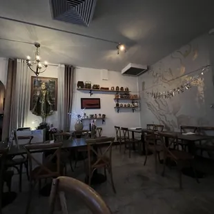 a dining room with tables and chairs