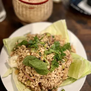 Laab Gai , Laab Moo  or Laab Neua  (Lao Style - Minced Meat Salad) -- minced chicken salad