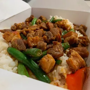 Pik Khing Crispy Pork Over Rice