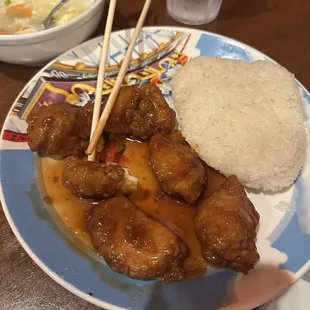 Kids' orange chicken with sticky rice
