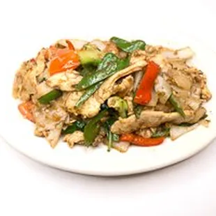 Pad Kee Mao / Drunken Noodles, with chicken.