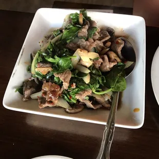 Spicy sauté (swap spinach for the usual bell pepper)