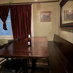 a table and chairs in a restaurant