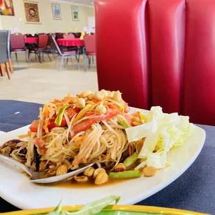 a plate of food with a fork