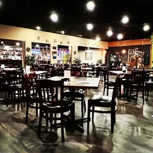 tables and chairs in a restaurant