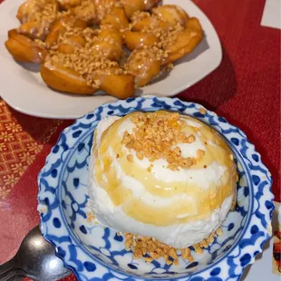 Coconut ice cream and Thai donuts