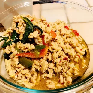 Ground Chicken and Shrimp with Crispy Basil (one of my most favorite dishes)