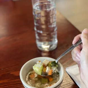 Complimentary veggie soup during lunch