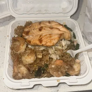 Salmon, Crab, and 5 Shrimp Fried Rice