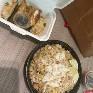 Crab fried rice and Gyoza