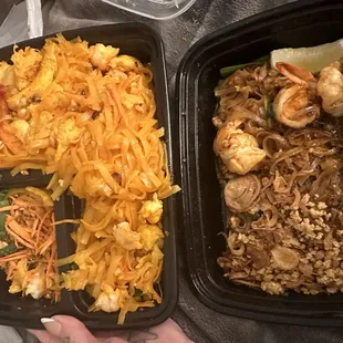 Got money back and ordered real pad Thai from Daughter Thai (right). $25 for a tiny plate any day over the nuclear orange slop on the left.