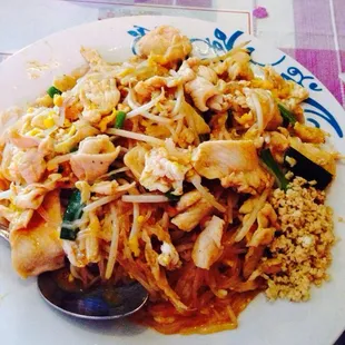 Pad Thai. Not good. Boiled chicken taste, soggy noodles, watery dish, taste was lacking.