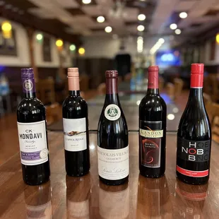 a variety of wine bottles