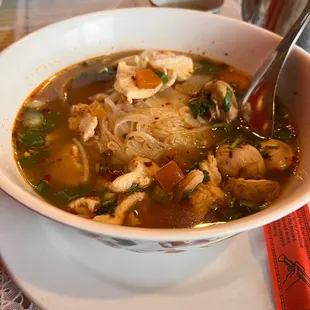 a bowl of soup on a table