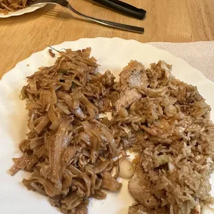 Combination fried rice and chicken pad Thai
