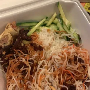 Here&apos;s my pork, vermicelli and sliced cucumber. With no Lettuce, Bean Sprouts or Cilantro... thanks...