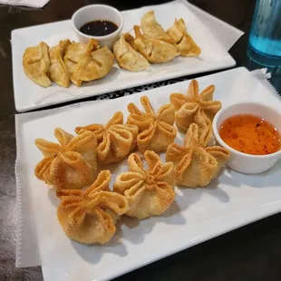 Potstickers, crab rangoon