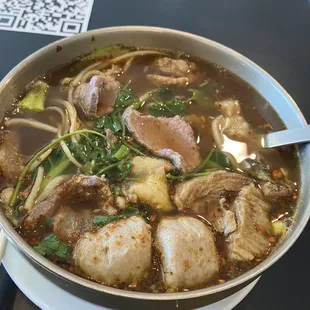 Tasty but not spicy enough boat noodles.  Experience left a bad taste in mouth too.