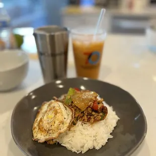 Pad Med Mamuang Pan and I added a fried egg at home.