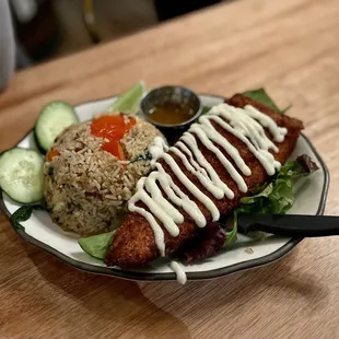 Basil Fried Rice &amp; Crispy Trout was so flavorful and tasty. Get hot spice level.