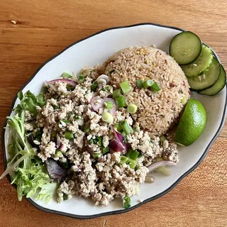 19. Garlic Fried Rice & Larb (GF)