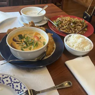 chicken Pad See Eew, Tom Kha Chicken, Fish With Curry Sauce