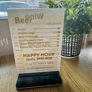 Beer and Happy Hour Menu