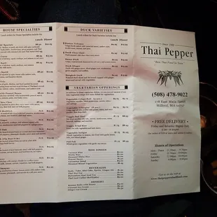 April 2017, menu outside