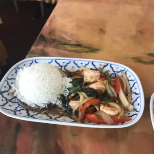 Shrimp and basil lunch meal!