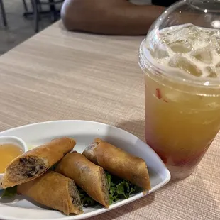 Fried Egg Rolls &amp; Lychee Strawberry Green Tea