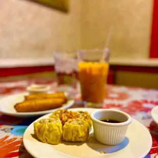 Steam dumplings and spring rolls