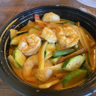 15 July 2023 -- Red Curry with shrimp and it comes with a side of rice ($12.95)