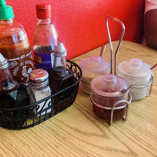 The condiments and I can't complain compared to other Asian restaurants that have 3 to 5 condiments