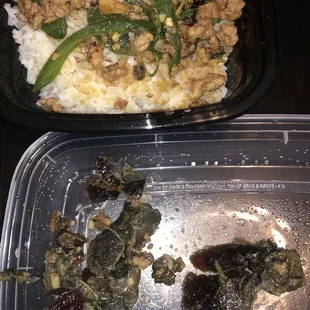 Gra pow didn't include fried egg like menu said, and what is the brown stuff that was mixed in the food??