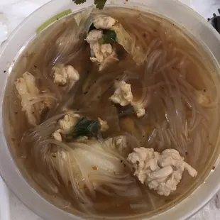Ground chicken with clear noodle soup