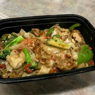 Pad kee mao (a.k.a. drunken noodles) with pork