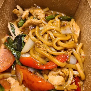 Spaghetti Kee Mao (as titled on the menu) but they didn&apos;t have spaghetti noodles, so they made it with Udon noodles!
