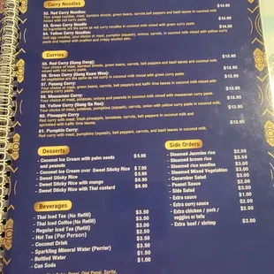 Dinner menu